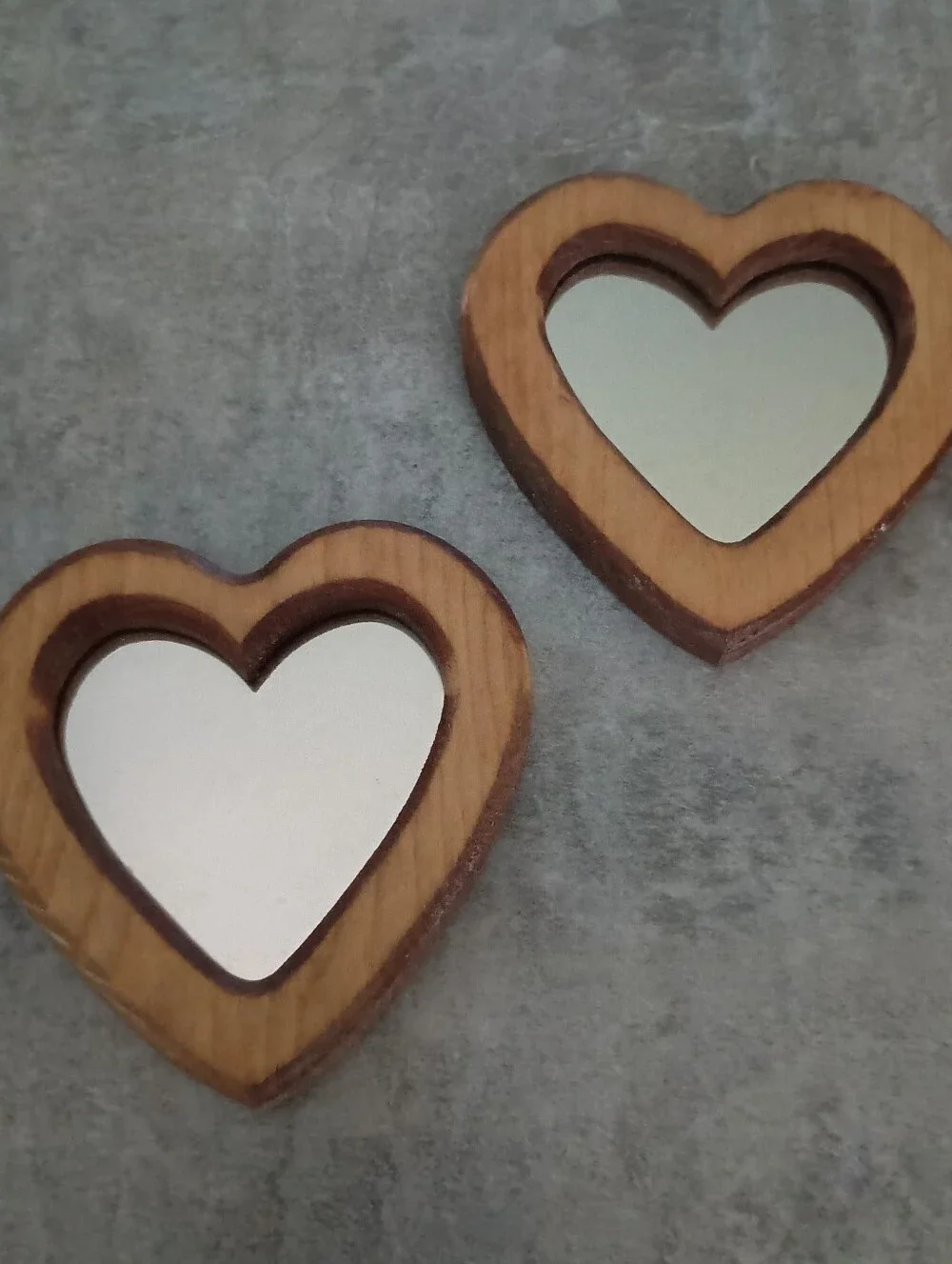 Home Interiors Brown Wooden Heart Mirrors with Silver Glass